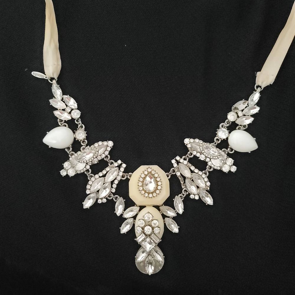 Heavy White Stone Necklace with Crystals